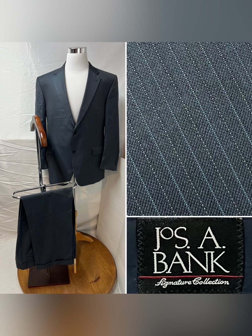 Jos. A. Bank Men's 44R Blazer 39x32 Pants Gray Pinstripe Wool/Silk Blend Suit